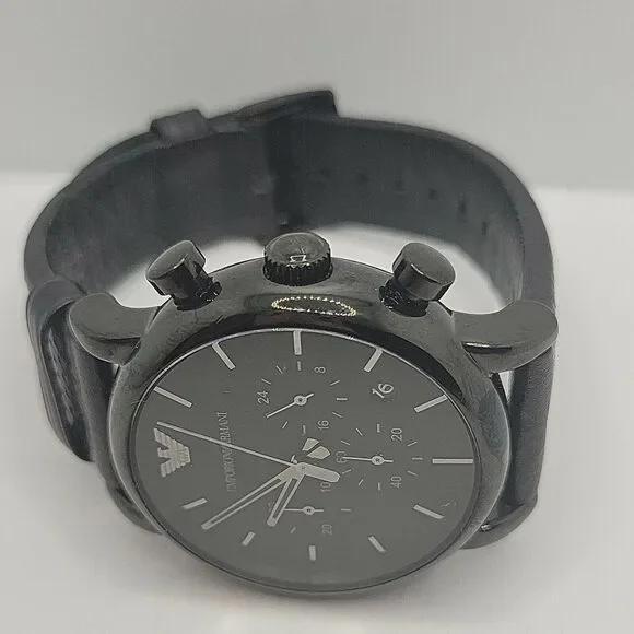ARMANI AR1737 Men's Black Leather ​Analog Dial Quartz Genuine Wrist Watch BC565